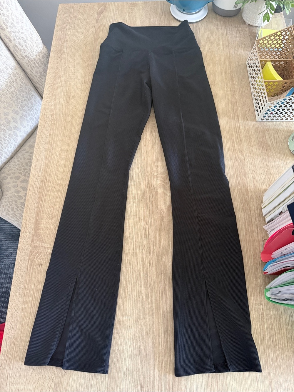 Beach Riot Black Flared Split-Hem ribbed leggings